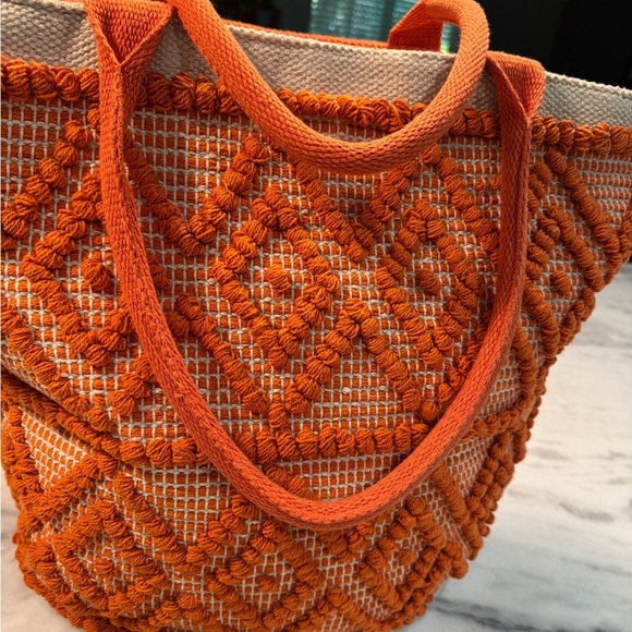 Shade and Shore Beach Bag Large Orange and Cream - Picture 4 of 8